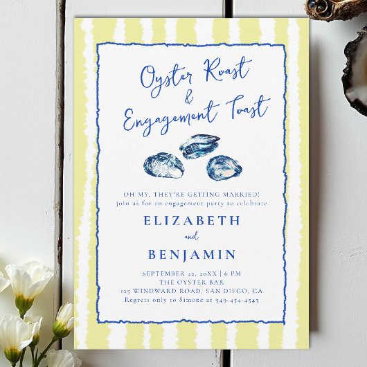 Invitation Oyster Roast Blue Yellow Stripes Partie d'engageme