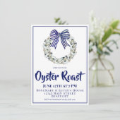 Invitation Oyster Wreath Blue Striped Ribbon Oyster Roast (Debout devant)