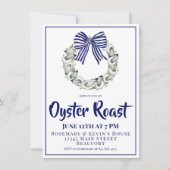 Invitation Oyster Wreath Blue Striped Ribbon Oyster Roast (Devant)