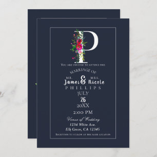 Invitation P Monogramme Dernier initial bleu Floral Mariage