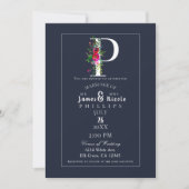 Invitation P Monogramme Dernière Initiale Moderne Bleu Floral (Devant)