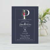 Invitation P Monogramme Dernière Initiale Moderne Bleu Floral (Debout devant)