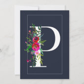 Invitation P Monogramme Dernière Initiale Moderne Bleu Floral (Dos)