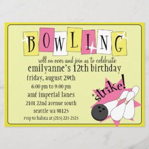 Invitation PA totalement rétro d'anniversaire de bowling de