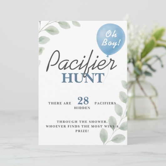 Invitation Pacifique chasse Baby shower jeu balloon Eucalyptu (Debout devant)