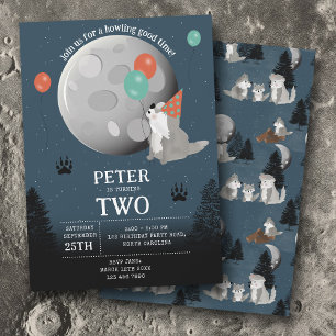 Invitation Pack de loups mignons forêt lune Hurlement Anniver