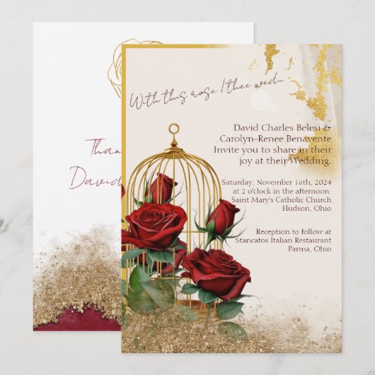 Invitation Pack de Mariage Rose Gold de commande personnalisé (Devant / Derrière)