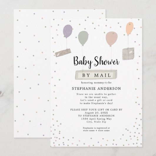 Invitation Packages + Balloons Baby shower neutre par la post (Devant / Derrière)