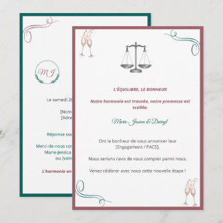Invitation PACS ou Fiançailles Chic