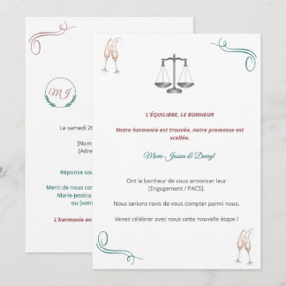 Invitation PACS ou Fiançailles Chic