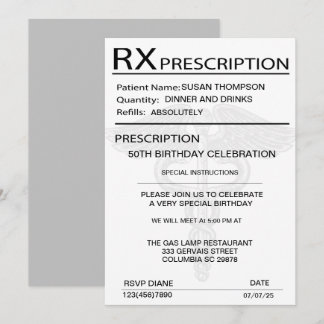 Invitation Pad d'ordonnance Médicale 50e fête d'anniversaire