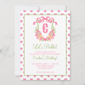 Invitation Pagaie rose et vert Pickleball Monogram Crest (Devant)
