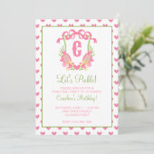 Invitation Pagaie rose et vert Pickleball Monogram Crest (Debout devant)