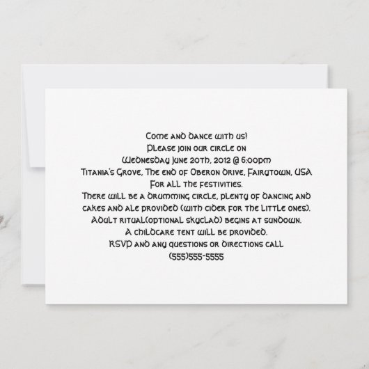 Invitation Pagan du Solstice d'été (Dos)