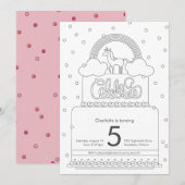 Invitation Page de coloration Unicorne Anniversaire (Devant / Derrière)