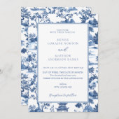 Invitation Pagode bleue et blanche Chinoiserie Toile Mariage (Devant / Derrière)