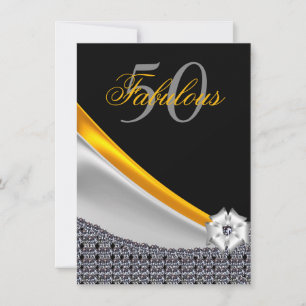 Invitation Pailleté Anniversaire 50 ans Noir et Or Fabuleux