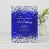 Invitation Pailleté Argent Brillant Bleu Satin Feuille (Debout devant)