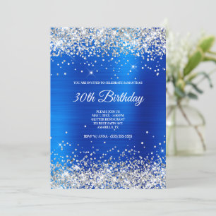 Invitation Pailleté Argent Brillant Satin Bleu Clair Feuille