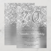 Invitation Pailleté Argent Glam Numéro 70e Anniversaire (Devant / Derrière)