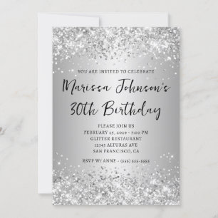 Invitation Pailleté Argent Glitter Gris Ombre 30e Anniversair