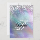 Invitation Pailleté Argent Glitter Iridescent Feuille Anniver (Dos)