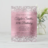 Invitation Pailleté Argent Rose Pâle Monogramme 30e Anniversa (Debout devant)