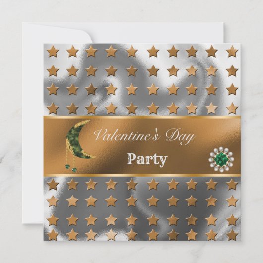 Invitation Pailleté argenté orange Khaki Lune Saint-Valentin (Devant)