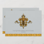 Invitation Pailleté aspect or noir formel Fleur de Lis (Devant / Derrière)