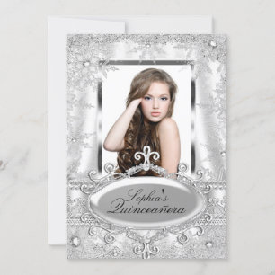 Invitation Pailleté d'Argent Flocon de Neige Quinceanera