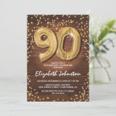 Invitation Pailleté d'Or Rustique pour les 90 ans (Debout devant)