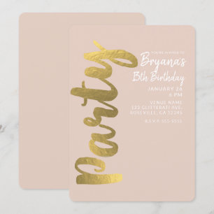 Invitation Pailleté Faux Or Feuille Beige Fête d'anniversaire