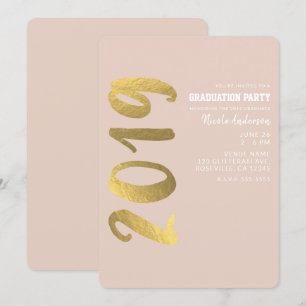 Invitation Pailleté Faux Or Feuille Beige Glam 2019 Diplômé
