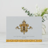 Invitation Pailleté Faux Or Noir Formel Fleur de Lis (Debout devant)