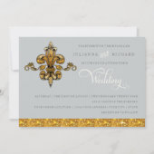 Invitation Pailleté Faux Or Noir Formel Fleur de Lis (Dos)