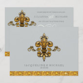 Invitation Pailleté Faux Or Noir Formel Fleur de Lis (Devant / Derrière)