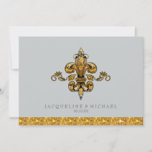 Invitation Pailleté Faux Or Noir Formel Fleur de Lis