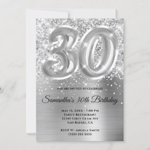 Invitation Pailleté Glitter Argenté Glam 30e Anniversaire