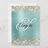 Invitation Pailleté Monogramme en Papier Aluminium Turquoise (Dos)