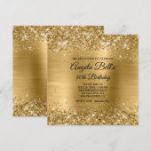 Invitation Pailleté Or Brossé Feuille Métal Glam 30e Annivers (Devant / Derrière)