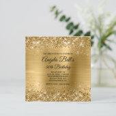 Invitation Pailleté Or Brossé Feuille Métal Glam 30e Annivers (Debout devant)
