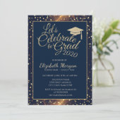 Invitation Pailleté Or Cap Graduation, Points, Bleu Marine (Debout devant)
