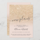 Invitation Pailleté or chic rose report de nouveaux plans (Devant / Derrière)