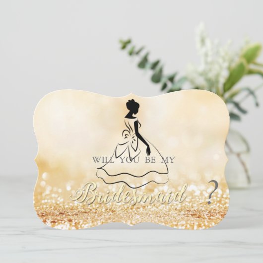 Invitation Pailleté or élégant Bokeh, Demoiselle d'honneur si (Debout devant)