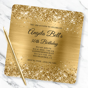 Invitation Pailleté Or Feuille D'or Fantaisie Monogramme 30e
