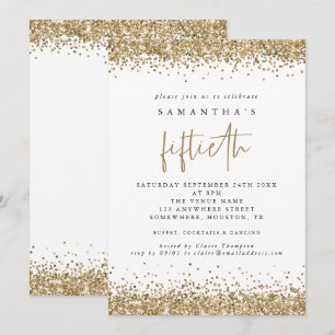 Invitation Pailleté Or Glam Cinquantième Fête Blanc