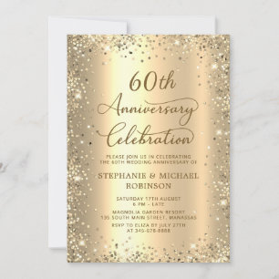 Invitation Pailleté Or Métallisé 60e Anniversaire de Mariage
