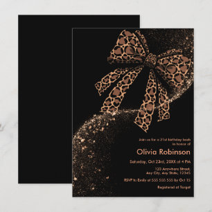 Invitation Pailleté Or Noir Imprimé Léopard Noeud 21e Anniver