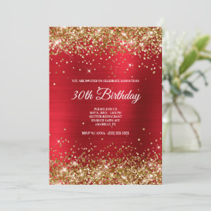 Invitation Pailleté or paillette brillant rouge satin feuille
