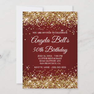 Invitation Pailleté Or Paillettes Bourgogne Ombre 50e Anniver